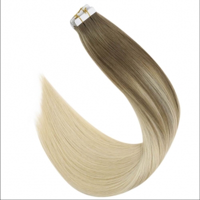 Tape Extensions - Echthaar #8/60 Ombre BrownBlond t 40x Tape on Extensions 100g