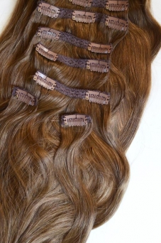 Clip-in-Extensions Set aus Echthaar in 50cm fr Haarverdichtung und Haarverlngerung! #8 Haselnussbraun 160g