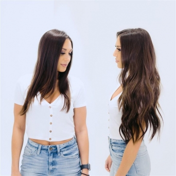 Clip in Extensions Echthaar 70cm Haarverlngerung 8 Haarteile#2 Darkest Brown 300g